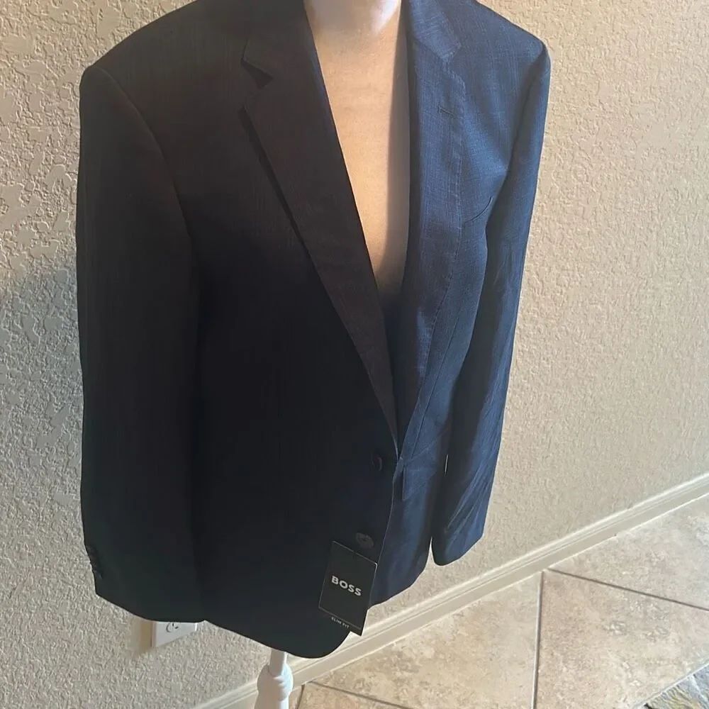 Hugo Boss Size 36 Short Slim Fit Blazer Dark Blue Tweed Career Professional NWT